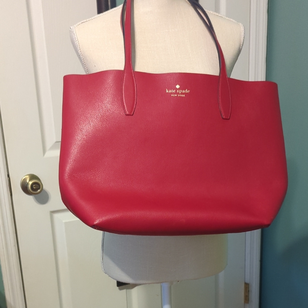 Kate Spade Reversible Red/Cherries Leather Tote Bag with Spacious Interior - Picture 2 of 5